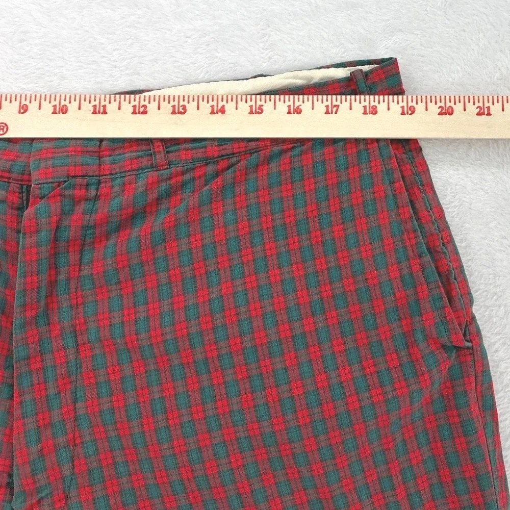 Vintage Red Green Plaid Cinch Back Shorts Men SZ 37 Flat Front Preppy Streetwear